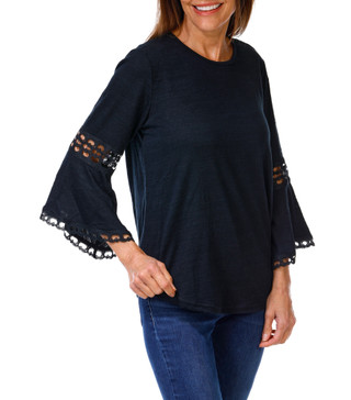 Thumbnail 1: Thomas & Olivia Women's Crochet 3/4 Sleeve Keyhole Neckline Top 