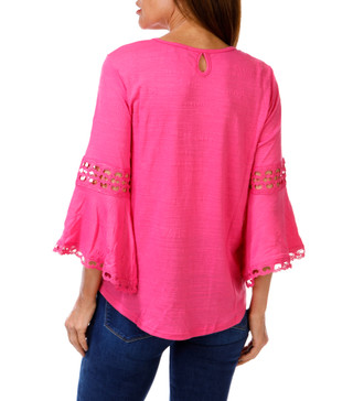 Thumbnail 2: Thomas & Olivia Women's Crochet 3/4 Sleeve Keyhole Neckline Top 