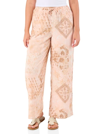 Thumbnail 1: Pink Rose Juniors Print Wide Leg Drawstring pants 