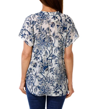 Thumbnail 2: Status by Chenault Women's Short Sleeve Button Down Toile Hem Top 