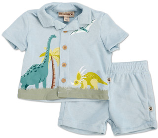 Thumbnail 1: BEARPAW Baby Boys 2 Pc Button Up Dino Shirt & Shorts Set 