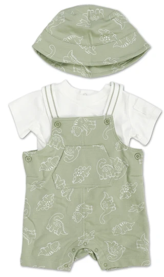 Thumbnail 1: Mini Bean Baby Boys 3 Pc Shirt, Shortall & Hat Set 