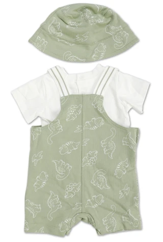 Thumbnail 2: Mini Bean Baby Boys 3 Pc Shirt, Shortall & Hat Set 