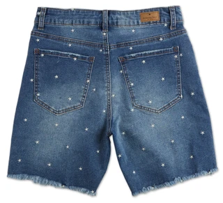 Thumbnail 2: GEMMA RAE Juniors High Rise 90s Cut Star Print Denim Shorts 