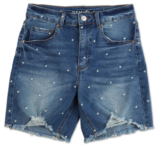 Thumbnail 1: GEMMA RAE Juniors High Rise 90s Cut Star Print Denim Shorts 