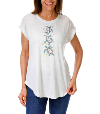 Thumbnail 1: Tru Self Women's Rhinestone Coastal Turtle Top 