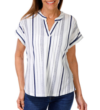 Thumbnail 1: Fifty Street Women's Petite Stripe Print V-Neckline Short Sleeve Top 