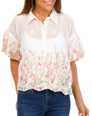 Thumbnail 1: LIV LOS ANGELES Women's Embroidered Button Down Top 
