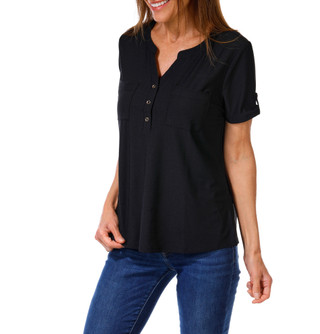 Thumbnail 1: Late August Women's Short Sleeve Button Placket Top 