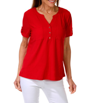 Thumbnail 1: Late August Women's Short Sleeve Button Placket Top 