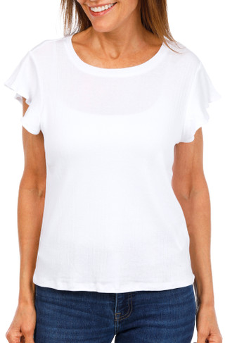Thumbnail 1: Zac & Rachel Women's Petite Ribbed Flutter Sleeve Top  