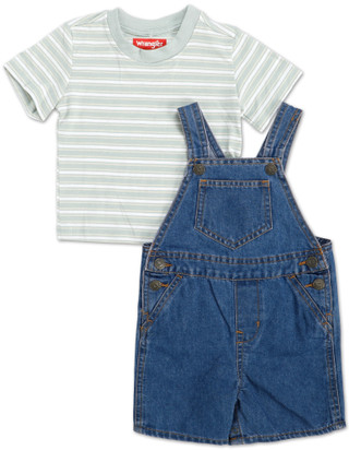 Thumbnail 2: Wrangler Baby Boys 2 Pc Striped Shirt & Denim Shortalls 