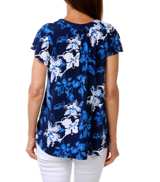 Thumbnail 2: AMANA Women's Short Sleeve Pom Pom Placket V-Neckline Top 