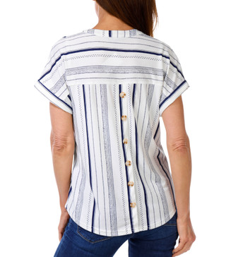 Thumbnail 2: Fifty Street Women's Short Sleeve Stripe Notch Collar Top  