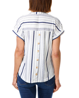 Thumbnail 2: Fifty Street Women's Short Sleeve Stripe Notch Collar Top  