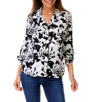 Thumbnail 1: ADRIENNE VITTADINI Women's Petite 3/4 Sleeve Floral Button Down Top 