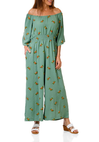 Thumbnail 1: Ana & Rose Women's Short Sleeve Floral Embroidered Jumpsuit 