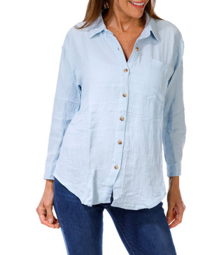 Thumbnail 1: ADRIENNE VITTADINI Women's Petite Solid Long Sleeve Gauze Top 