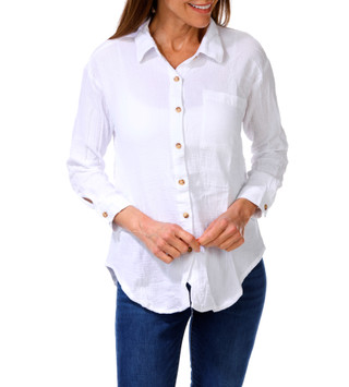 Thumbnail 1: ADRIENNE VITTADINI Women's Petite Solid Long Sleeve Gauze Top 