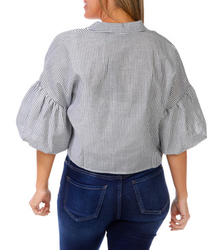 Thumbnail 4: LIV LOS ANGELES Women's Stripe Print Button Down Top  