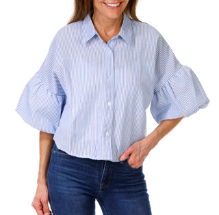 Thumbnail 1: LIV LOS ANGELES Women's Stripe Print Button Down Top  
