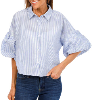 Thumbnail 2: LIV LOS ANGELES Women's Stripe Print Button Down Top  