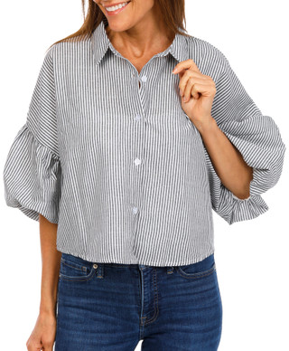 Thumbnail 1: LIV LOS ANGELES Women's Stripe Print Button Down Top  