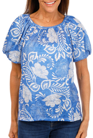 Thumbnail 1: Chenault Women's Floral Bubble Sleeve Top  