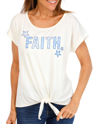 Thumbnail 1: Tru Self Women's Faith Tie Front Top  