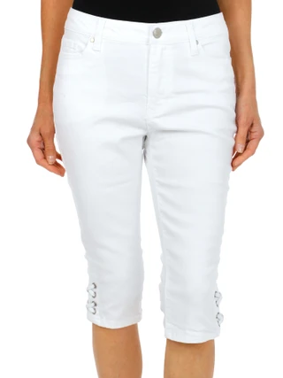 Thumbnail 1: D. Jeans Women's Petite 16 in High Rise Lattice Hem Capris 