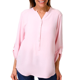 Thumbnail 1: Grand & Greene Women's 3/4 Sleeve Roll Tab Split Neck Top 