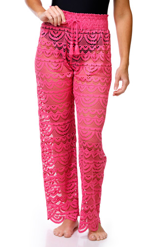 Thumbnail 3: Miken Swim Women's 2 Pc Crochet Button Down Top & Pants Cover Up Set 