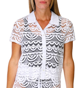 Thumbnail 3: Miken Swim Women's 2 Pc Crochet Button Down Top & Pants Cover Up Set 