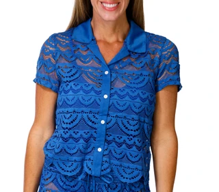 Thumbnail 3: Miken Swim Women's 2 Pc Crochet Button Down Top & Pants Cover Up Set 