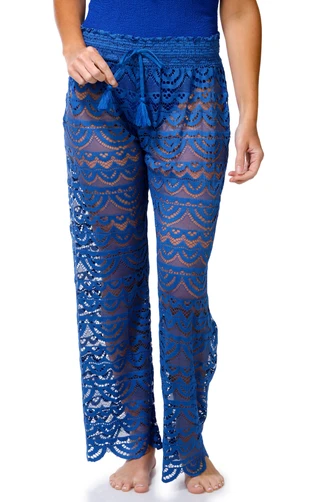 Thumbnail 4: Miken Swim Women's 2 Pc Crochet Button Down Top & Pants Cover Up Set 