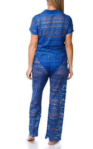 Thumbnail 2: Miken Swim Women's 2 Pc Crochet Button Down Top & Pants Cover Up Set 