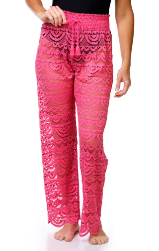 Thumbnail 4: Miken Swim Women's 2 Pc Crochet Button Down Top & Pants Cover Up Set 