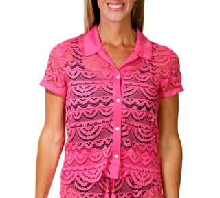 Thumbnail 3: Miken Swim Women's 2 Pc Crochet Button Down Top & Pants Cover Up Set 