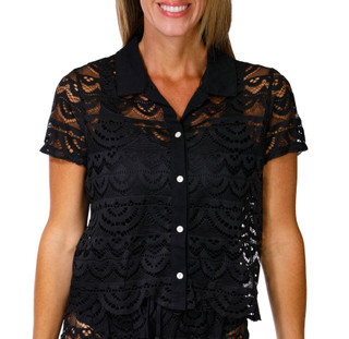 Thumbnail 3: Miken Swim Women's 2 Pc Crochet Button Down Top & Pants Cover Up Set 