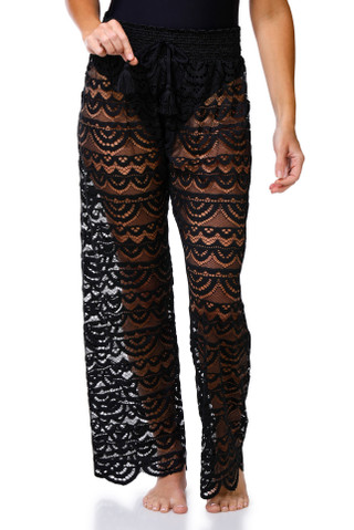 Thumbnail 4: Miken Swim Women's 2 Pc Crochet Button Down Top & Pants Cover Up Set 