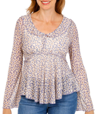 Thumbnail 1: BUNULU Women's Long Bell Sleeve Mesh Top 
