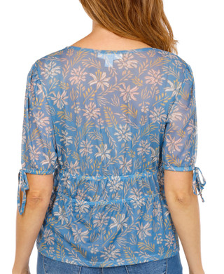 Thumbnail 3: BUNULU Women's Iris Floral Peplum Mesh Top 