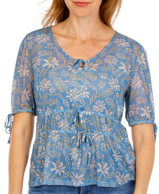 Thumbnail 1: BUNULU Women's Iris Floral Peplum Mesh Top 