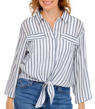 Thumbnail 3: Grand & Greene Women's 3/4 Sleeve Button Down Tie Front Top 