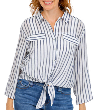 Thumbnail 2: Grand & Greene Women's 3/4 Sleeve Button Down Tie Front Top 