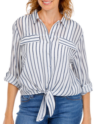 Thumbnail 1: Grand & Greene Women's 3/4 Sleeve Button Down Tie Front Top 