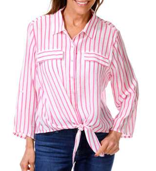 Thumbnail 2: Grand & Greene Women's 3/4 Sleeve Button Down Tie Front Top 