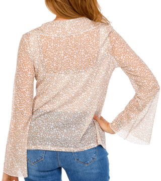 Thumbnail 2: BUNULU Women's Bell Sleeve Ruffle Front Mesh Top 