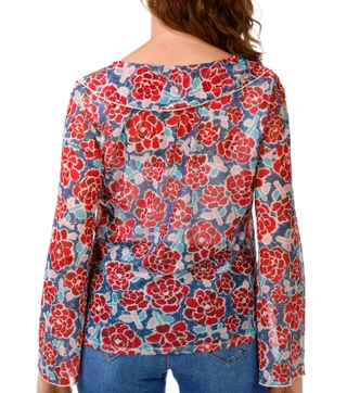 Thumbnail 2: BUNULU Women's Bell Sleeve Ruffle Front Mesh Top 
