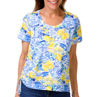Thumbnail 1: Stella Parker Petite Short Sleeve Scoop Neck Drawstring Top 